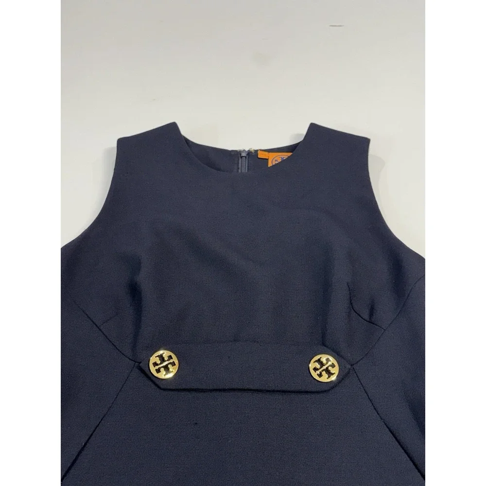 Tory Burch Women Brynn Navy Sleeveless Ponte Wool Blend Dress Size 8 Old Money